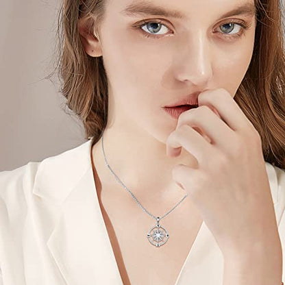 WINNICACA Celtic Knot Necklace 925 Sterling Silver Celtic Pendant Irish Urn Necklace Jewelry Birthday Anniversary Valentine's Day Gifts for Her Women Wife Girlfriend Daughter - style: 3-Compass Necklace(White Opal)
