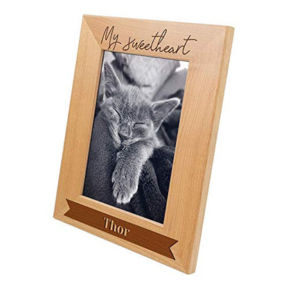 Pet Picture Frame Custom Wooden Engraved Table Top Home Decor Casual Style Personalized Memorial Gift Loss of Pet Remembrance Sympathy Ornament (Red Alder Wood, 4x6 Vertical-My Sweetheart) - size: 4x6 Vertical-My Sweetheart