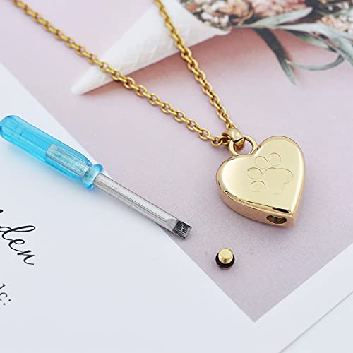 Pet Urn Necklace Heart Memorial Urn Pendant Dog Cat Keepsake Funeral Jewelry 316L Stainess Steel Paw Print Cremation Jewelry - color: Gold One Paw