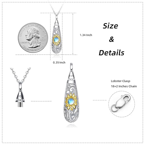 Sterling Silver Flower Tree Life Cremation Urn Necklace for Women - color: Tear *Sunfl. Sty1 (G/P Mo/St)