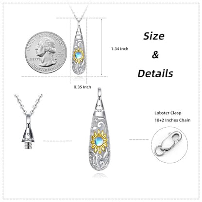 Sterling Silver Flower Tree Life Cremation Urn Necklace for Women - color: Tear *Sunfl. Sty1 (G/P Mo/St)
