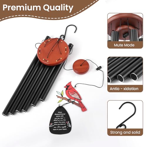 36’’Memorial Wind Chimes for Loss of Loved One, Cardinal Wind Chimes | Sympathy Gifts for Loss of Mother/Dad/Husband for Outside with Mute Option, Sympathy Wind Chimes