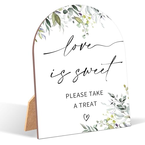 Greenery Love is Sweet Sign, Wedding Ceremony Signs, 6 x 8 Inch Arch Wooden Tabletop Sign with Stand, Wedding Reception Decoration Supplies (PZ05) - color: Love is Sweet