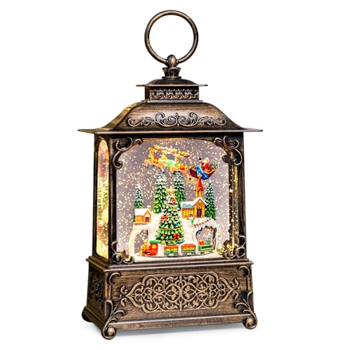 Christmas Snow Globes Lantern with Music, Winter Village Scene Snow Globes with Swirling Glitter Effects, USB/Battery Powered with 6-Hour Timer, Christmas Decorations - color: Winter Village Scene