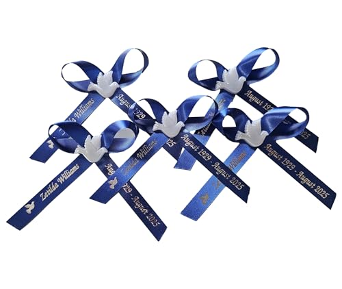 25 Personalized Memorial Service Ribbons for Funeral Celebration of Life Custom Made Awareness Remembrance Anniversary Death Cross Sympathy In Loving Memory Angel - Custom Made Assembled Bows
