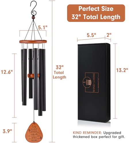AMBOBE Memorial Sympathy Gifts for Loss of Son, 32" Memorial Wind Chimes | Loss of Son Sympathy Gifts, Remembrance/Bereavement Gifts for Loss of Son, Windchimes in Memory of Son - size: Black - Son