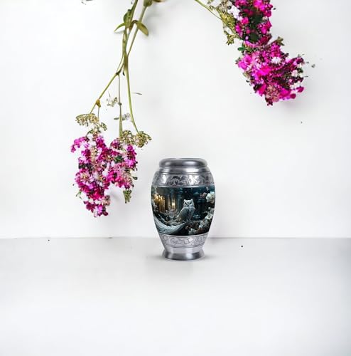 White Owl Sitting White Flower Urn for Ashes Adult Male- Urn for Ashes for Women - Cremation Keepsakes - 3 Inch - Pack of 2 - Small Urns for Remains - Miniature Urns - Loss Memorial - size: Pack Of 2