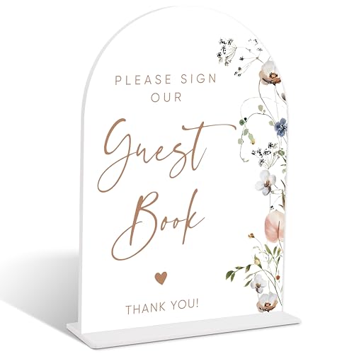 Boho Floral Please Sign Our Guestbook, Arch Acrylic Sign with Stand, Wedding Signage for Reception, Bridal Shower Table Decor, Engagement Party Decorations, Wedding Must Haves for Reception, 17 - color: Please Sign Our Guestbook Sign, 17