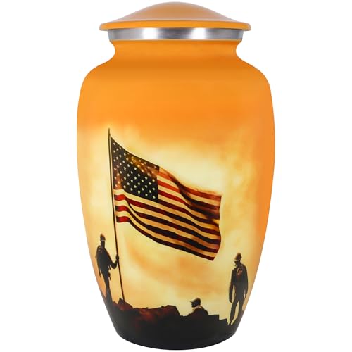NANIURN Urns for Human Ashes Adult Female, Orange Patriotic Flag Urn | Cremation Urns for Adult Men, Orange Patriotic Flag, Large Veteran Funeral Urn for Burial, Home, Niche or Memorial Display - color: Orange, size: Large / Adult