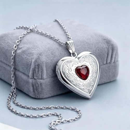 Locket Necklace That Holds Pictures Birthstone Lockets for Women Photo Locket - style: January-birthstone