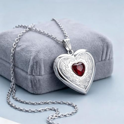Locket Necklace That Holds Pictures Birthstone Lockets for Women Photo Locket - style: January-birthstone