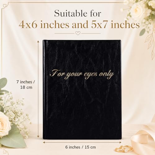 AmazingSpark Boudoir Photo Album for Your Eyes Only Black Leather Self Adhesive with 4x6 Inch, 5x7 Inch Photo Book Gift for Him Husband Boyfriend Groom Wedding Bridal Shower Wedding Anniversary(7x6") - size: 7x6"