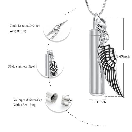 Oinsi Car Charm & Cylinder Urn Necklace for Ashes Stainless Steel Tube Cremation Urn Jewelry Necklace for Ashes Memorial Keepsake Gifts - color: Style-B
