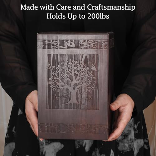 Abooxiu Cremation Urns for Human Ashes Adult Male Female, Wooden Tree of Life Medium Keepsake Urns for Ashes, Burial Funeral Memorial Decorative Urns for Men Women Pets Dog Urn- Up to 200 lbs