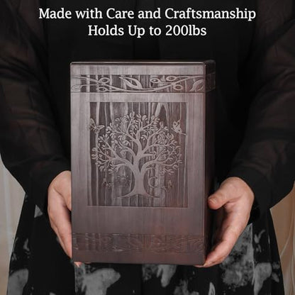 Abooxiu Cremation Urns for Human Ashes Adult Male Female, Wooden Tree of Life Medium Keepsake Urns for Ashes, Burial Funeral Memorial Decorative Urns for Men Women Pets Dog Urn- Up to 200 lbs
