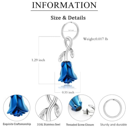 zeqingjw Urn Keychain Cremation Jewelry for Ashes Rose Flower Memorial Keychain Funeral Keepsake Ashes Pendant Gift - color: Customize