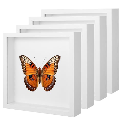4 Pack Shadow Box Frames, 8 x 8 Inches Square Artificial Board Shadow Boxes Display Case, White 3D Picture Frames for Photos, Dried Flowers, Wall Mounted Handicraft Photo Frame - color: White, size: 8X8