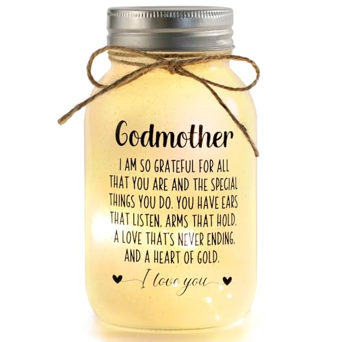 Maracco Godmother Gifts from Godchild, Proposal Godmother Birthday Gift, Mason Jar with 10 Warm Lights, Best Gifts for Godparents, Mason Jar Lights for God Mommy (30oz) - color: Godmother