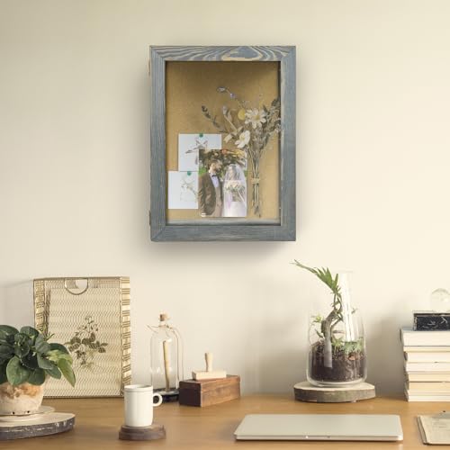MyGift 11x15 Deep Shadow Box Frame, Display Case Wall Mount for Picture, Heirloom, Home Office Décor, Wedding & Military Memorabilia Display, Solid Wood, Clear Acrylic, Magnetic Lock, Grey | Magnetic Closure, Clear Front Panel, Keepsakes Memorbilia Displa