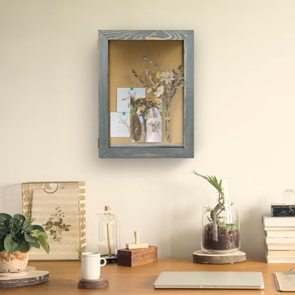 MyGift 11x15 Deep Shadow Box Frame, Display Case Wall Mount for Picture, Heirloom, Home Office Décor, Wedding & Military Memorabilia Display, Solid Wood, Clear Acrylic, Magnetic Lock, Grey | Magnetic Closure, Clear Front Panel, Keepsakes Memorbilia Displa