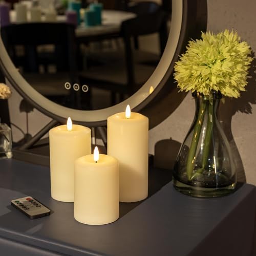 ANGELLOONG Flameless Pillar Candles with Remote, Real Wax Electric Candles - color: Ivory White(Concave top)