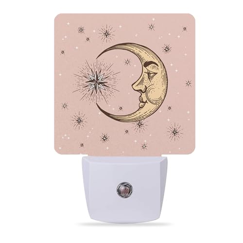 Boho Chic Crescent Night Light,Moon and Stars Night Lights Plug into Wall Dusk to Dawn Sensor Led Lamp for Women Men,Led Lights for Stairway/Hallway/Bedroom,0.5W - color: Moon and Stars