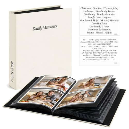 Vienrose Family Photo Album 4x6 200 Pockets Photo Window Beige | Cloth Cover，Family Crystal Stickers，Tweezers，Acid Free Pages - color: Famliy theme, size: 200k