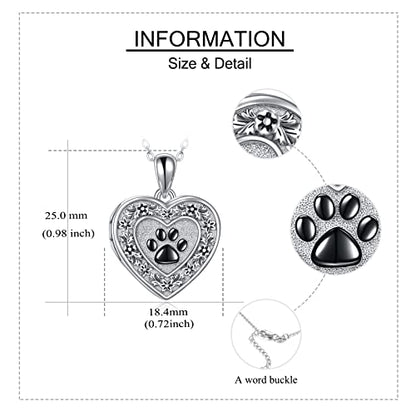 Lotus Locket Necklace Sterling Silver Lotus Flower Locket Necklace That Holds Pictures Yoga Locket Pendant Mother's Day Gifts for Women Wife Mom - style: Pet Paw Locket