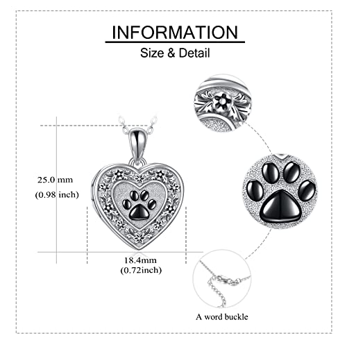 Lotus Locket Necklace Sterling Silver Lotus Flower Locket Necklace That Holds Pictures Yoga Locket Pendant Mother's Day Gifts for Women Wife Mom - style: Pet Paw Locket