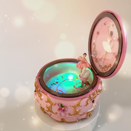 Briskfeel Classical Ballerina Music Box Jewelry Box LED lights Twinkling Resin Carved Collectible Mechanical Ballerine Musical Box with Sankyo 18-Note Ballerina Rotates (4# Ballet) - color: 4# Ballet