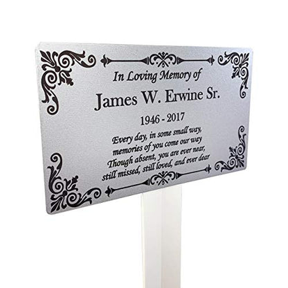 Personalized Memorial Plaque Stake, Grave Marker (Silver/Black) - color: Silver/Black