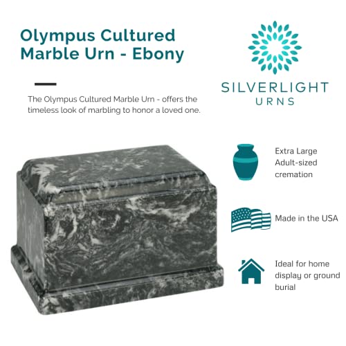 Ebony Olympus Cultured Marble Cremation Urn for Human Ashes, Black, Ground Burial, Home Display and Funeral Memorial - color: Ebony