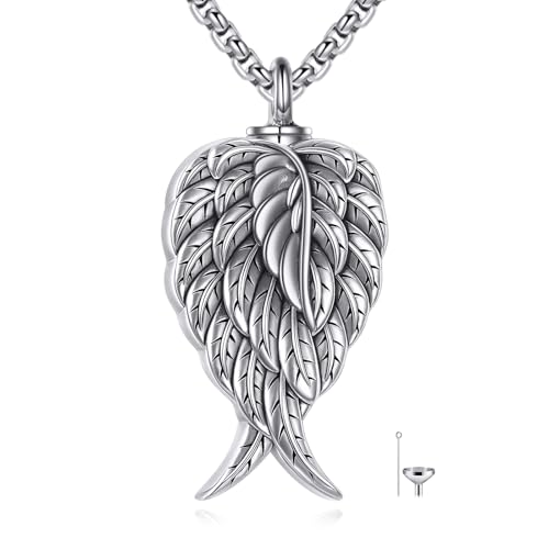 925 Sterling Silver Wing Urn Necklace for Ashes Necklace Men Women Angel Wing Cremation Jewelry Memory