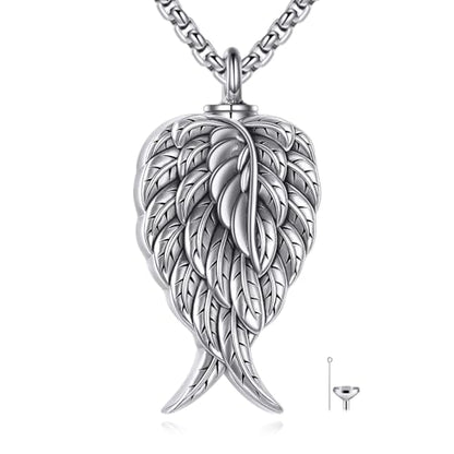 925 Sterling Silver Wing Urn Necklace for Ashes Necklace Men Women Angel Wing Cremation Jewelry Memory