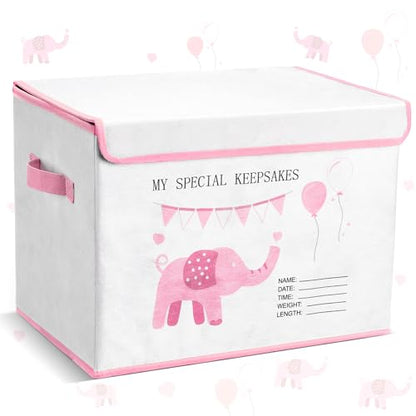 LemonRoad 16x12x12inch Baby Memories Keepsake Box Baby Shower Elephant First Keepsake Box New Parent Newborn Baptismal Birthday Gift for Mementos Travel Loved Ones Treasured Keepsakes (Pink) - color: Pink, style: Elephant