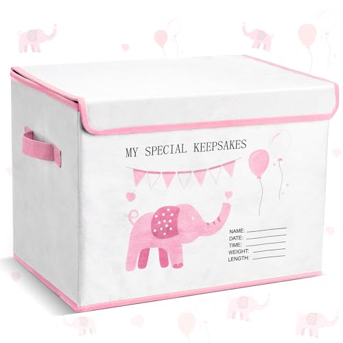 LemonRoad 16x12x12inch Baby Memories Keepsake Box Baby Shower Elephant First Keepsake Box New Parent Newborn Baptismal Birthday Gift for Mementos Travel Loved Ones Treasured Keepsakes (Pink) - color: Pink, style: Elephant