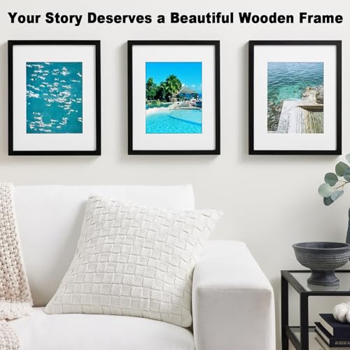 RPJC 11x14 Solid Wood Picture Frame Real Glass Cover Black - color: Black, size: 11x14 mat 8x10