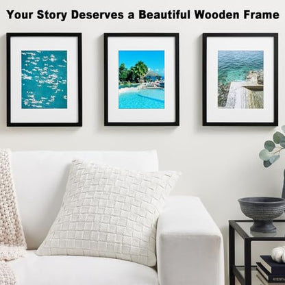 RPJC 11x14 Solid Wood Picture Frame Real Glass Cover Black - color: Black, size: 11x14 mat 8x10