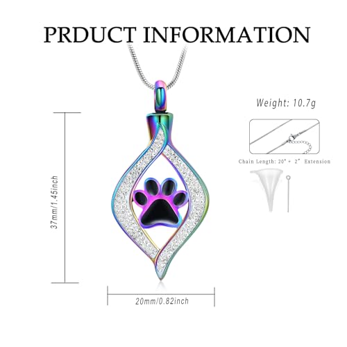The Eye of My Heart Paw Print Urn Necklace for Ashes | stainless steel cremation jewelry, holds pet human ashes, paw print memorial urn pendant, leak-proof sealed design, unisex - color: Customize-Photo