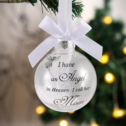 Memorial Ornaments Christmas Clear Feather Ball, Print Upside Down Ball 8cm/3.15'' Bereavement Sympathy Gift for Loss of Loved One I Have an Angel in Heaven (mom) - color: Mom, size: ball