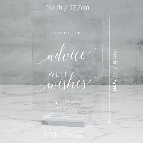 Advice and Well Wishes Sign with Stands, 5"x7" Clear Acrylic Wedding Sign and Stand, Acrylic Wedding TableTop Sign for Wedding Reception Event Party (Clear, 5" x 7" Advice and Well Wishes) - size: 5" x 7" Advice and Well Wishes
