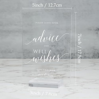 Advice and Well Wishes Sign with Stands, 5"x7" Clear Acrylic Wedding Sign and Stand, Acrylic Wedding TableTop Sign for Wedding Reception Event Party (Clear, 5" x 7" Advice and Well Wishes) - size: 5" x 7" Advice and Well Wishes