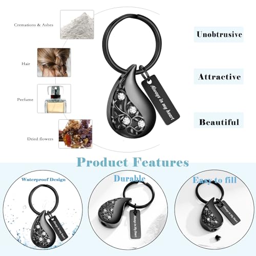 Hearbeingt Teardrop Urn Keychain for Ashes Tree of Life Cremation Jewelry - color: A-black