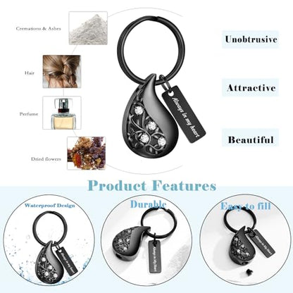 Hearbeingt Teardrop Urn Keychain for Ashes Tree of Life Cremation Jewelry - color: A-black
