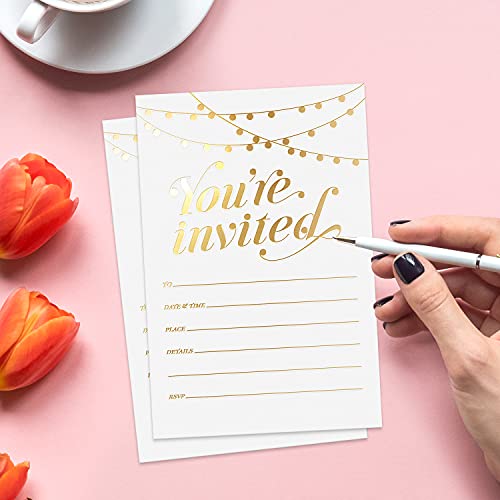 S&O Party Invitations! 25 Gold Foil Traditional Invitations with Envelopes, Wedding, Baby, & Bridal Shower Invite, Housewarming Birthday, and Girls Quinceanera Invite Cards for Every Celebration - 4x6 - color: Gold