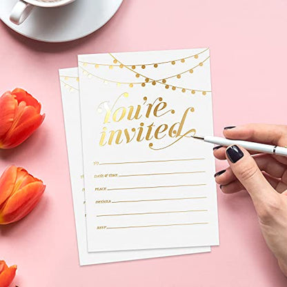 S&O Party Invitations! 25 Gold Foil Traditional Invitations with Envelopes, Wedding, Baby, & Bridal Shower Invite, Housewarming Birthday, and Girls Quinceanera Invite Cards for Every Celebration - 4x6 - color: Gold