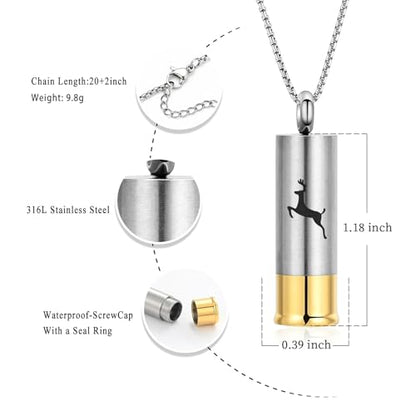 Oinsi Shotgun Shell Cremation Jewelry Urn Necklace For Ashes Of Loved Ones -Dad/Mom/Son/Grandma/Grandpa Cylinder Memorial Locket Pendant Necklace - color: Deer