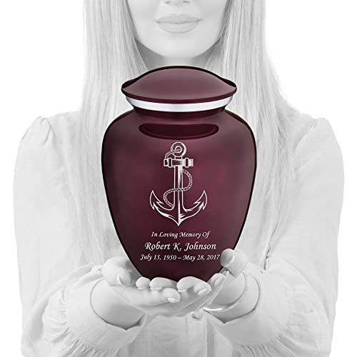 Adult Personalized Anchor Cremation Urns for Human Ashes I Large Cherry Purple Funeral Urn for Men and Women I 200 lbs - color: Cherry Purple