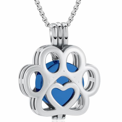 Oinsi Pet Cremation Jewelry For Ashes For Dog/Cat Paw Stainless Steel Memorial Locket Urn Necklace Inside Mini Case Keepsake Cremation Jewelry Women Men - color: Silver-Blue