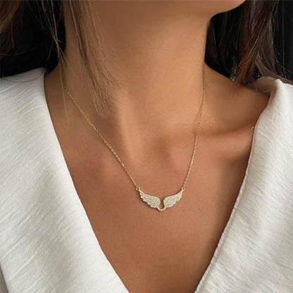 Bow Heart Pendent Pendant Necklace for Women White Crystal Necklace Dainty Silver Plated Necklace Bow Jewelry with Zirconia, Heart Choker Necklaces for Her Gifts - style: Golden wings